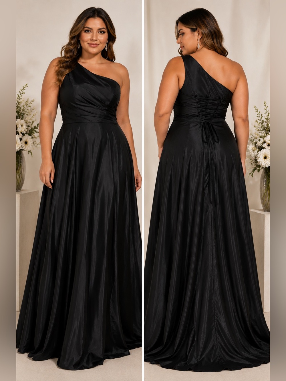Plus Size Black One Shoulder Corset Back Formal Gown Size 18